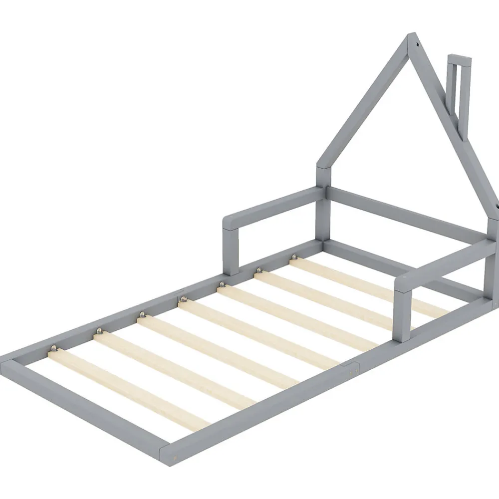 Lit Simple 90x200 cm en Pin Massif Gris, Design Minimaliste, Confort et Sécurité pour Chambre>ProximaX Online