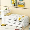 Lit simple 90x190 cm en pin massif blanc avec tiroir coulissant, sommier et table de chevet USB, Lit multifonction ado/invité>ProximaX Discount