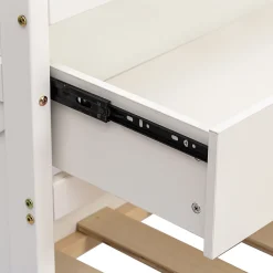 Lit simple 90x190 cm en pin massif blanc avec tiroir coulissant, sommier et table de chevet USB, Lit multifonction ado/invité><noscript><img width=