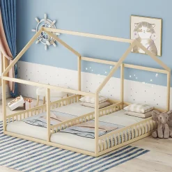 ProximaX Lit simple 90x200 cm modèle maison naturel, lit bas 2-en-1 pour enfants et adolescents, design ludique et multifonction*Enfant Lit Enfant
