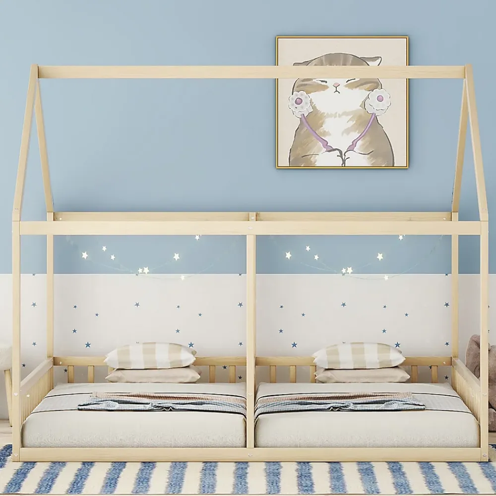 ProximaX Lit simple 90x200 cm modèle maison naturel, lit bas 2-en-1 pour enfants et adolescents, design ludique et multifonction*Enfant Lit Enfant
