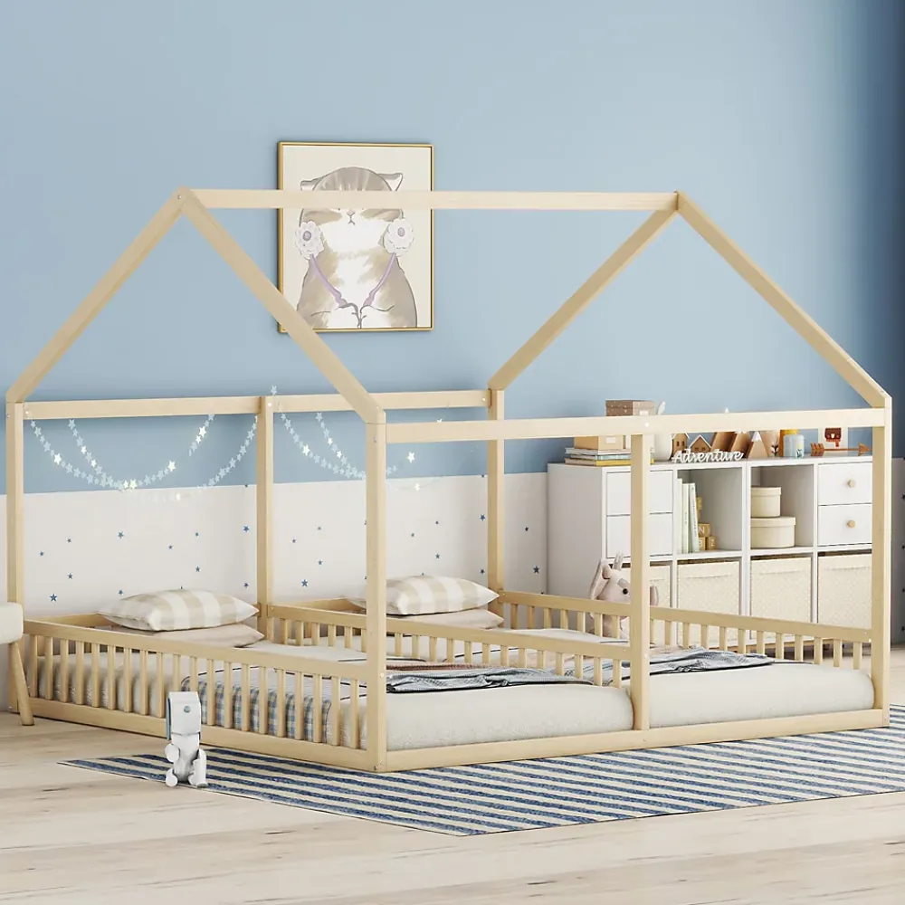 ProximaX Lit simple 90x200 cm modèle maison naturel, lit bas 2-en-1 pour enfants et adolescents, design ludique et multifonction*Enfant Lit Enfant