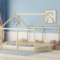 ProximaX Lit simple 90x200 cm modèle maison naturel, lit bas 2-en-1 pour enfants et adolescents, design ludique et multifonction*Enfant Lit Enfant