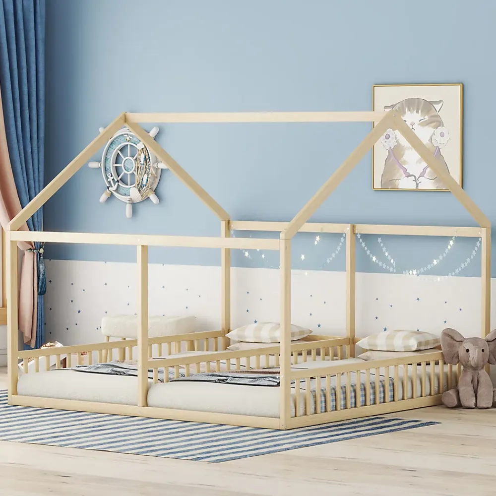 ProximaX Lit simple 90x200 cm modèle maison naturel, lit bas 2-en-1 pour enfants et adolescents, design ludique et multifonction*Enfant Lit Enfant