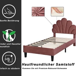 ProximaX Lit simple 90x200 cm rouge, rembourré velours, tête fleur, sommier à lattes, cadre stable, idéal pour enfant* Lit Coffre
