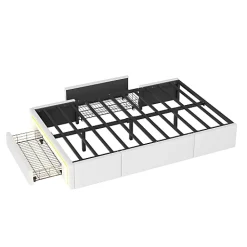 ModernLuxe Lit simple 90x200cm - 2 tiroirs - sans tête de lit - LED - blanc (matelas non inclus)* Lit Simple