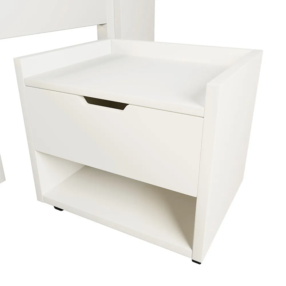 Lit simple 90x200cm - LED - USB-C - rangements - table de chevet mobile - blanc (matelas non inclus)>ModernLuxe Outlet