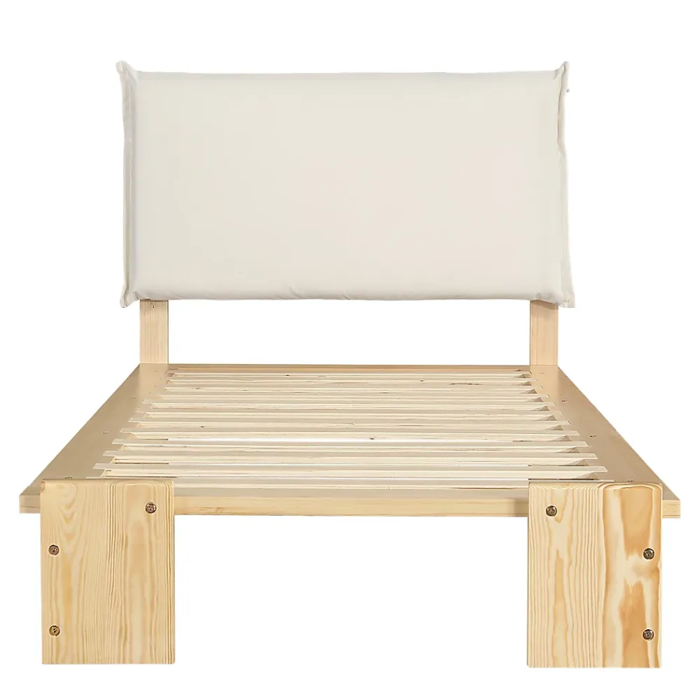ModernLuxe Lit simple 90x200cm - tête de lit rembourrée amovible - bois massif + éponge + contreplaqué - Naturel (matelas non inclus)* Lit Simple