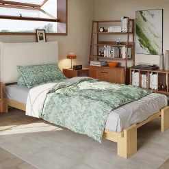 ModernLuxe Lit simple 90x200cm - tête de lit rembourrée amovible - bois massif + éponge + contreplaqué - Naturel (matelas non inclus)* Lit Simple