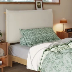 ModernLuxe Lit simple 90x200cm - tête de lit rembourrée amovible - bois massif + éponge + contreplaqué - Naturel (matelas non inclus)* Lit Simple