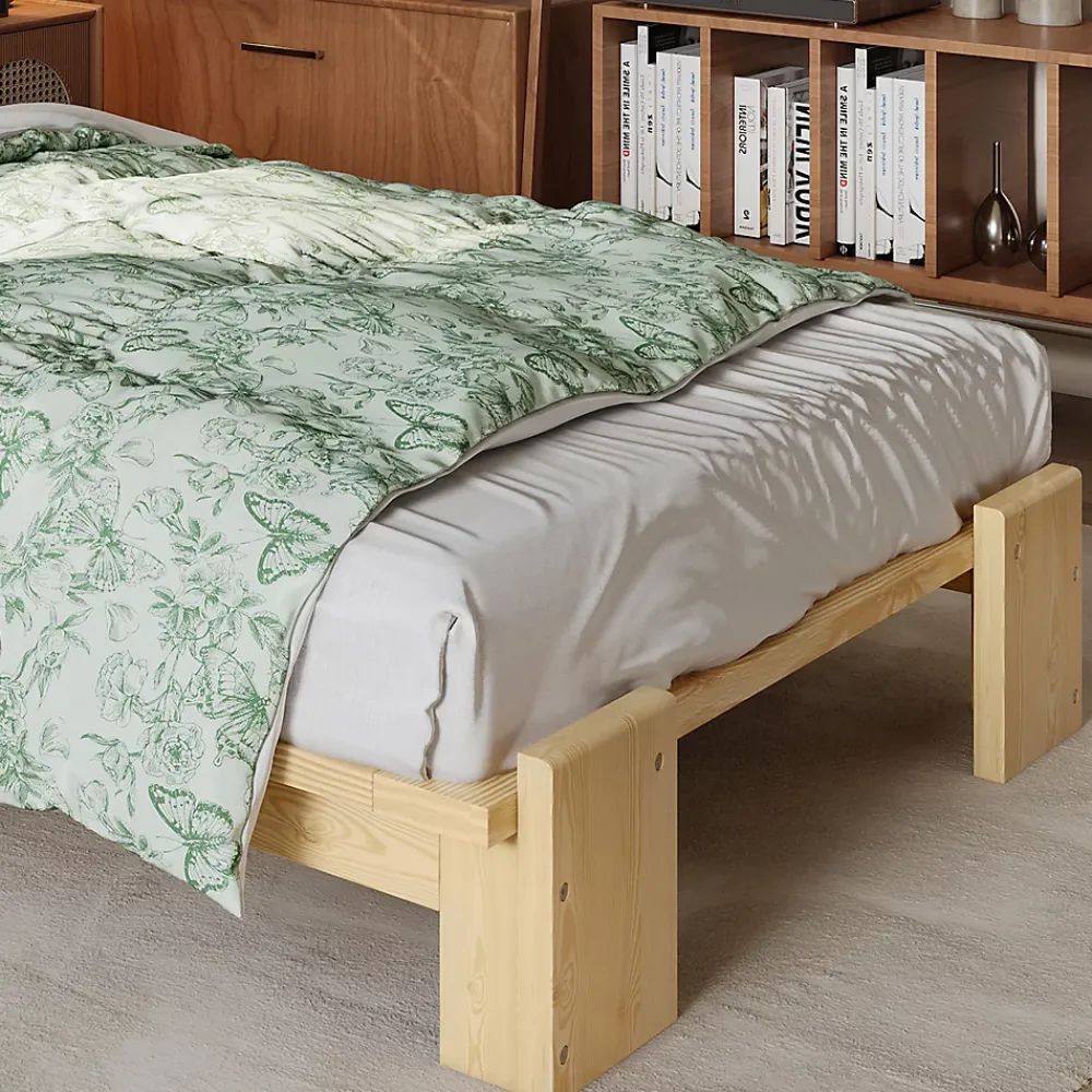 ModernLuxe Lit simple 90x200cm - tête de lit rembourrée amovible - bois massif + éponge + contreplaqué - Naturel (matelas non inclus)* Lit Simple