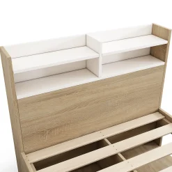 Lit simple 90x190cm avec 2 tiroirs - tête de lit avec étagère - panneaux de particules+bois massif - Naturel(matelas non inclus)><noscript><img width=