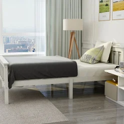Lit Simple 90x200cm Bois Tête De Lit Pin Blanc><noscript><img width=