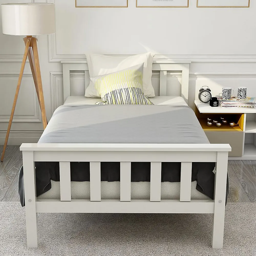 Lit Simple 90x200cm Bois Tête De Lit Pin Blanc>Blackcolors New