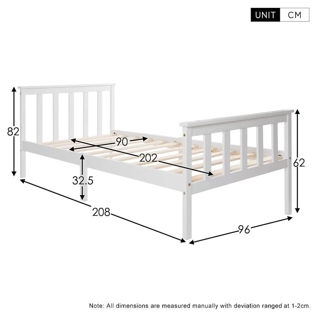 Lit Simple 90x200cm Bois Tête De Lit Pin Blanc>Blackcolors New