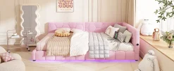 Fortuna lai Lit Simple 140x200cm, Canapé-Lit avec Éclairage Ambiant, USB, Typ-C, Rose*Enfant Lit Enfant