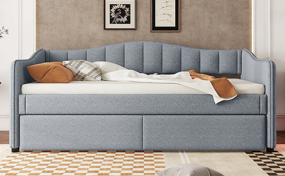 Lit Simple 90x200cm, Canapé-Lit avec Tiroirs et Éclairage Ambiant, Beige>Fortuna lai Hot