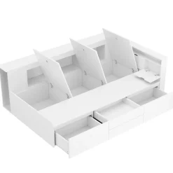 ModernLuxe Lit simple 90x200cm en bois massif - avec rangements multifonctions - Blanc* Lit Avec Rangement