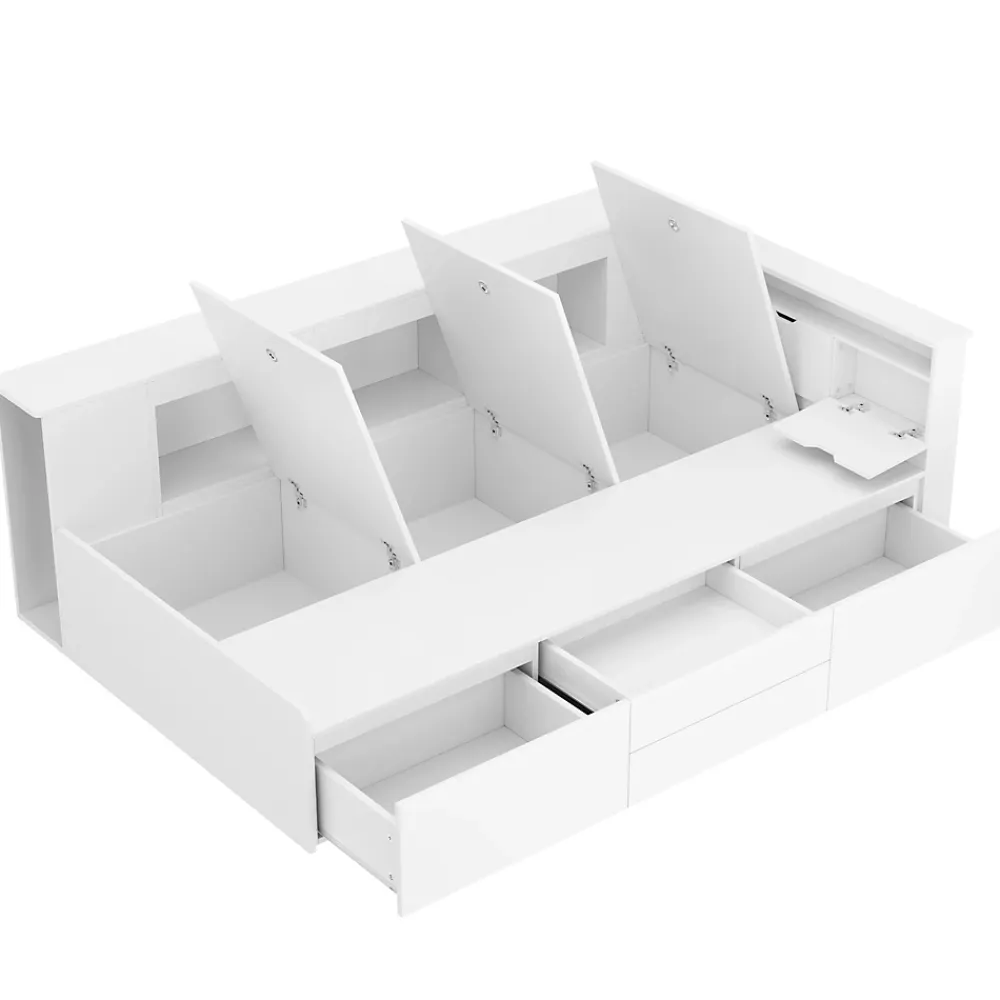 ModernLuxe Lit simple 90x200cm en bois massif - avec rangements multifonctions - Blanc* Lit Avec Rangement