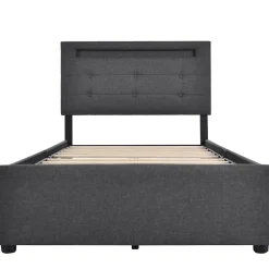 Lit Simple 90x200cm Rembourré Led 2 Tiroirs Tête Réglable Gris>Blackcolors Online