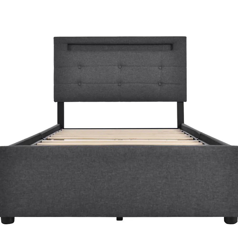 Lit Simple 90x200cm Rembourré Led 2 Tiroirs Tête Réglable Gris>Blackcolors Online