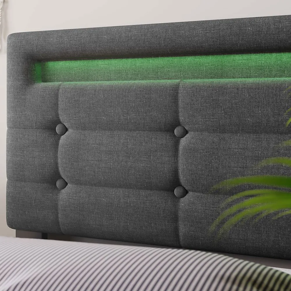 Lit Simple 90x200cm Rembourré Led 2 Tiroirs Tête Réglable Gris>Blackcolors Online