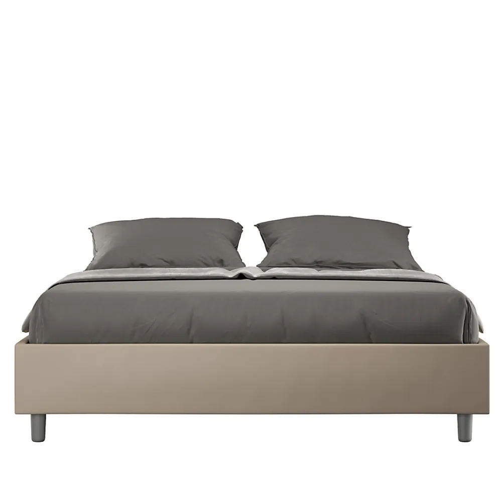Lit Sommier avec sommier capitonné 160x200 Azelia simili cuir gris tourterelle>Ityhome Discount