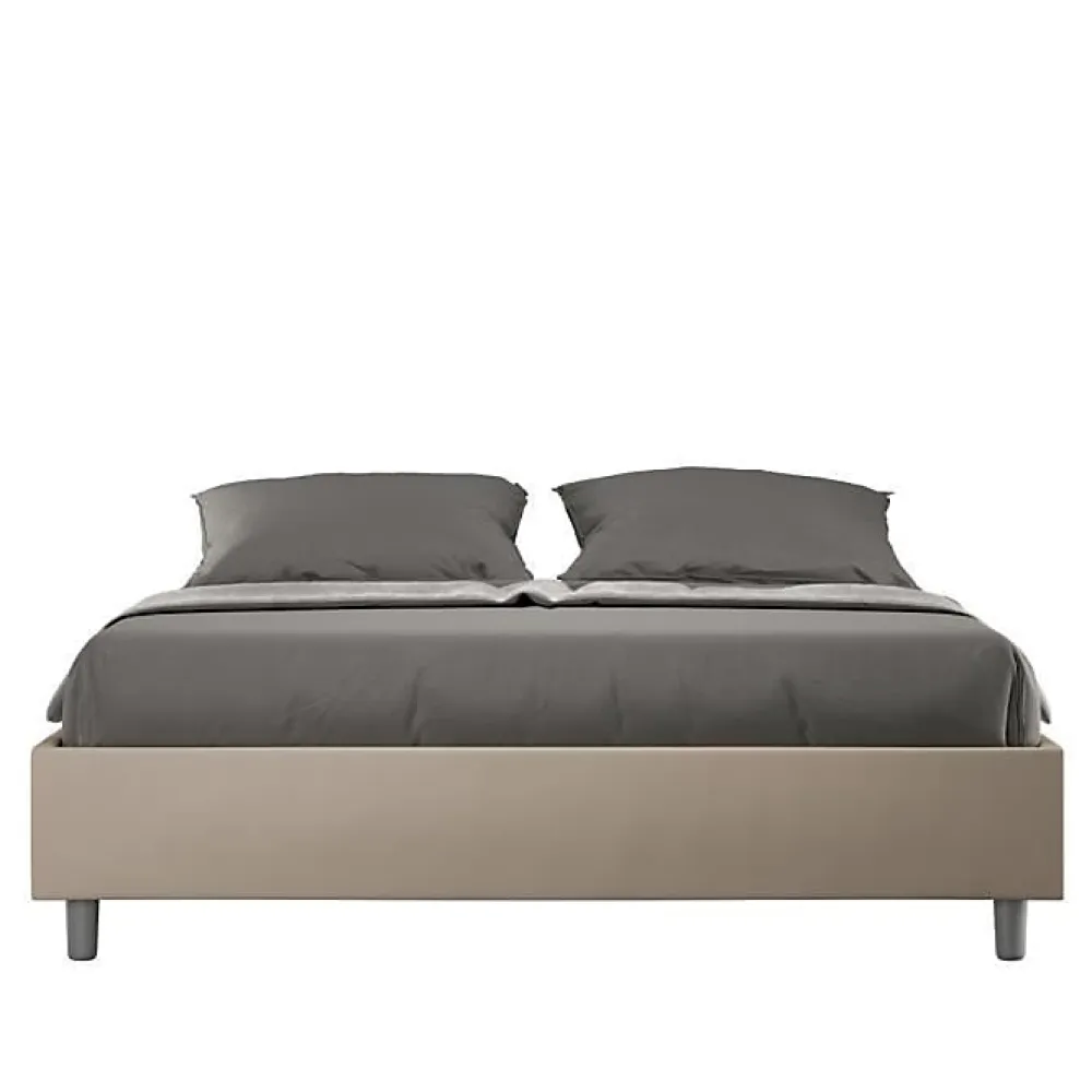 Lit Sommier avec sommier capitonné 160x200 Azelia simili cuir gris tourterelle>Ityhome Discount