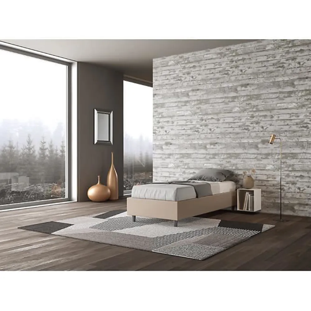 Ityhome Lit Sommier avec sommier capitonné 80x210 Azelia simili cuir gris tourterelle* Lit Coffre