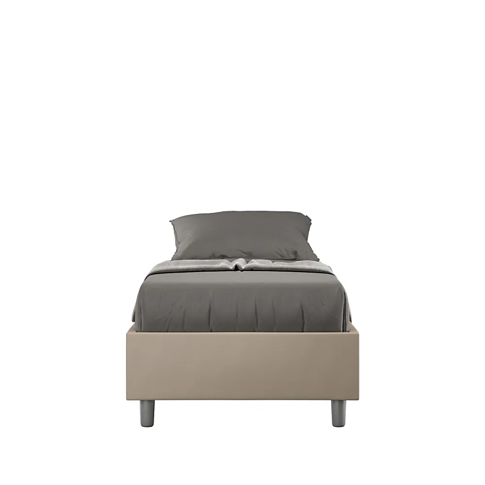 Ityhome Lit Sommier avec sommier capitonné 80x210 Azelia simili cuir gris tourterelle* Lit Coffre