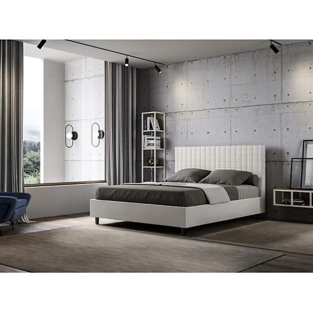 Lit Sunny en simili cuir blanc avec sommier tapissé 160x200>Ityhome Discount