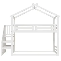 Okwish Lit Superposé - Lit enfant 90x200 cm avec Toît et Escalier Sécurisé, Cadre Bois Massif et Lattes Solides, Couleur Blanc*Enfant Lit Enfant