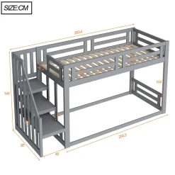 Lit Superposé - Lit enfant 90x200 cm avec Toît, Escalier Sécurisé et Structure Solide, Bois Massif et MDF, Couleur Gris><noscript><img width=