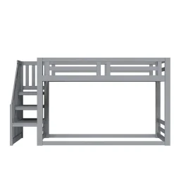 Lit Superposé - Lit enfant 90x200 cm avec Toît, Escalier Sécurisé et Structure Solide, Bois Massif et MDF, Couleur Gris><noscript><img width=