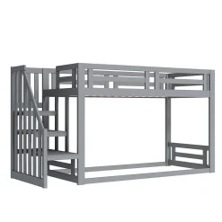Lit Superposé - Lit enfant 90x200 cm avec Toît, Escalier Sécurisé et Structure Solide, Bois Massif et MDF, Couleur Gris><noscript><img width=