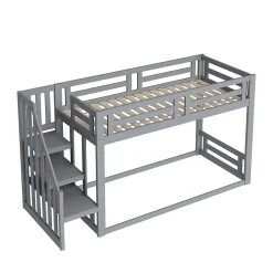 Lit Superposé - Lit enfant 90x200 cm avec Toît, Escalier Sécurisé et Structure Solide, Bois Massif et MDF, Couleur Gris><noscript><img width=