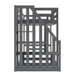 Lit Superposé - Lit enfant 90x200 cm avec Toît, Escalier Sécurisé et Structure Solide, Bois Massif et MDF, Couleur Gris><noscript><img width=