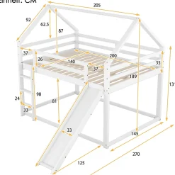 Okwish Lit Superposé 140 x 200 cm - Lit enfant avec Toboggan et Échelle - Pin + MDF - Sans Matelas - Blanc*Enfant Lit Enfant