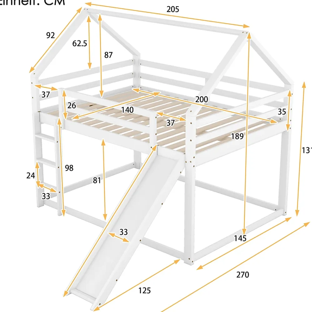 Okwish Lit Superposé 140 x 200 cm - Lit enfant avec Toboggan et Échelle - Pin + MDF - Sans Matelas - Blanc*Enfant Lit Enfant