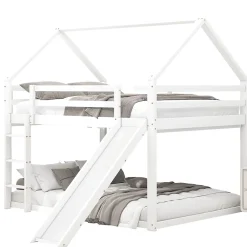 Okwish Lit Superposé 140 x 200 cm - Lit enfant avec Toboggan et Échelle - Pin + MDF - Sans Matelas - Blanc*Enfant Lit Enfant