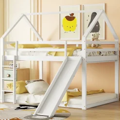 Okwish Lit Superposé 140 x 200 cm - Lit enfant avec Toboggan et Échelle - Pin + MDF - Sans Matelas - Blanc*Enfant Lit Enfant