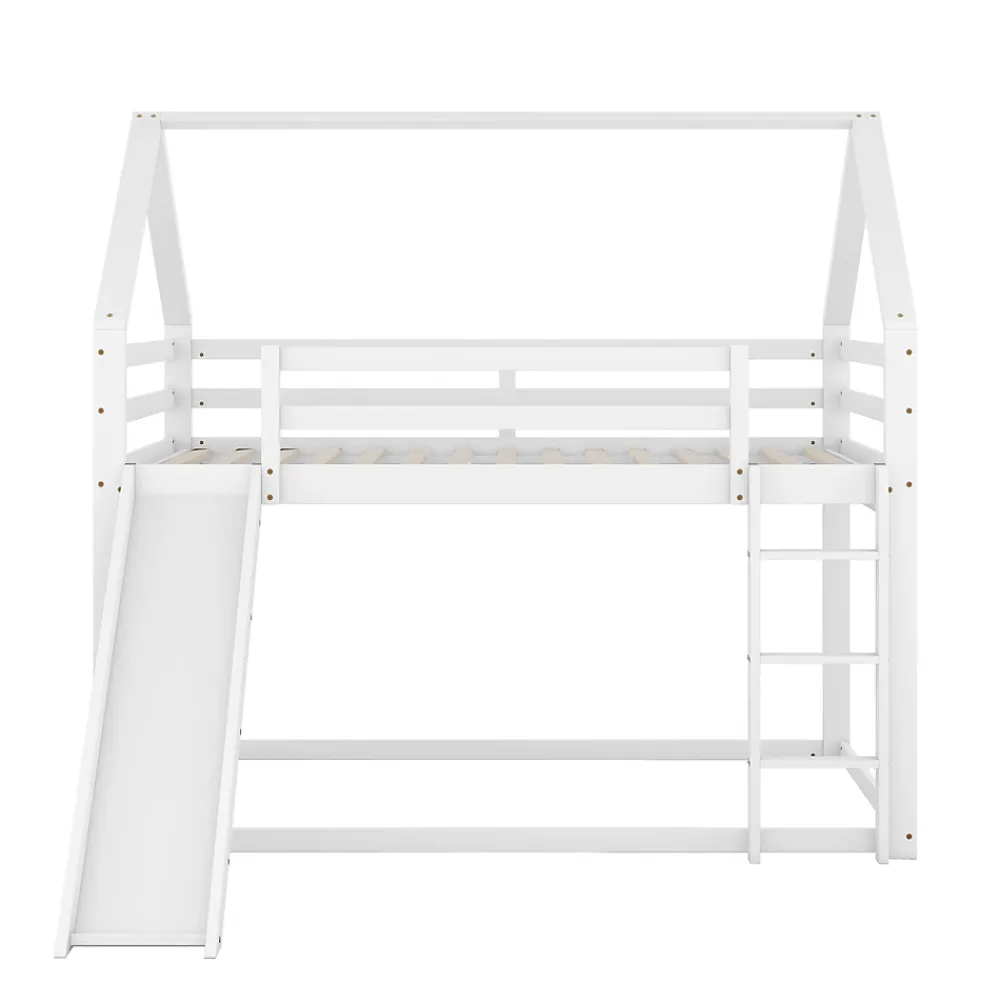 Okwish Lit Superposé 140 x 200 cm - Lit enfant avec Toboggan et Échelle - Pin + MDF - Sans Matelas - Blanc*Enfant Lit Enfant