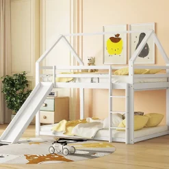 Okwish Lit Superposé 140 x 200 cm - Lit enfant avec Toboggan et Échelle - Pin + MDF - Sans Matelas - Blanc*Enfant Lit Enfant