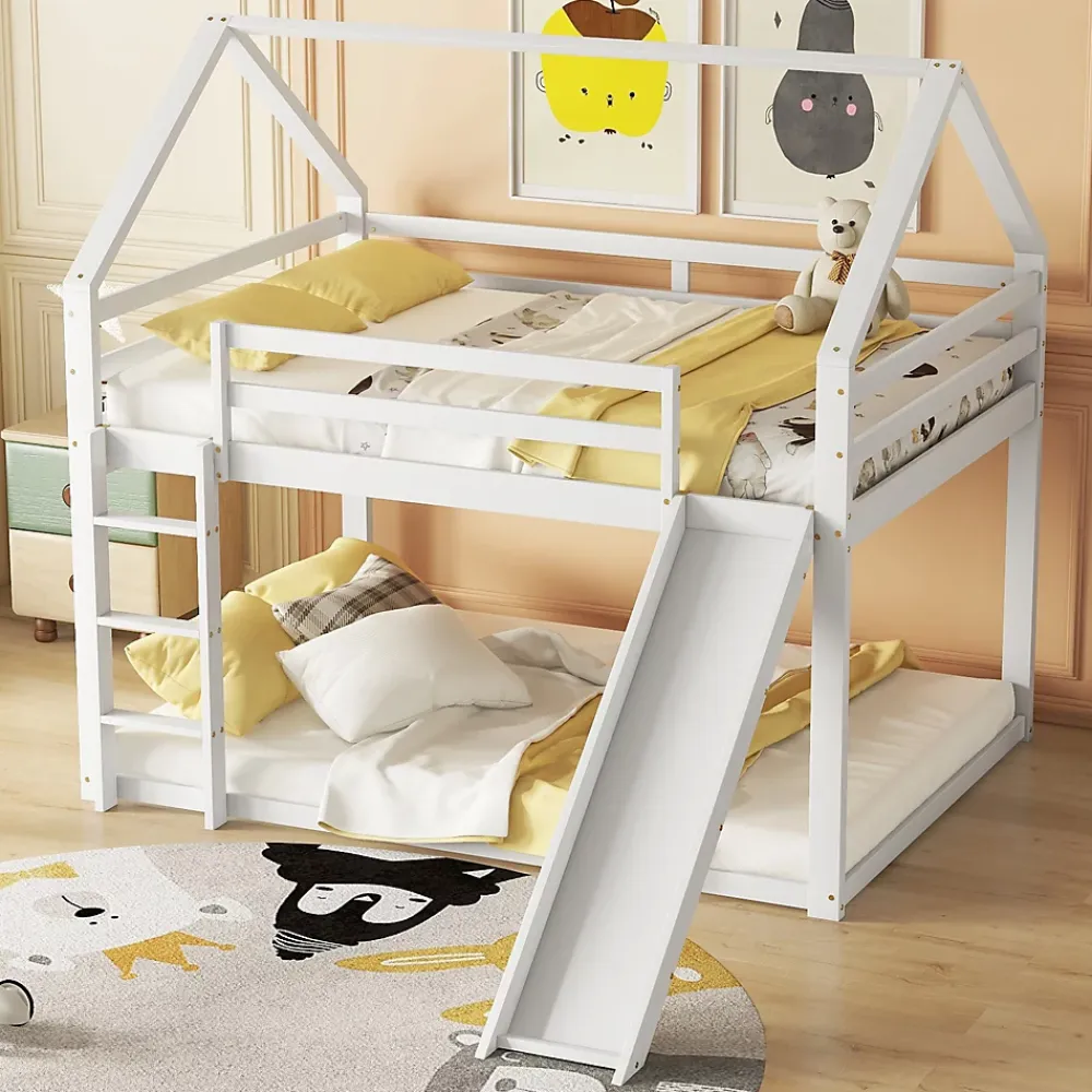 Okwish Lit Superposé 140 x 200 cm - Lit enfant avec Toboggan et Échelle - Pin + MDF - Sans Matelas - Blanc*Enfant Lit Enfant