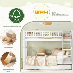 Lit Superposé 90 x 200 cm - Lit Gigogne avec Escalier - Pin + MDF - Sans Matelas - Blanc><noscript><img width=
