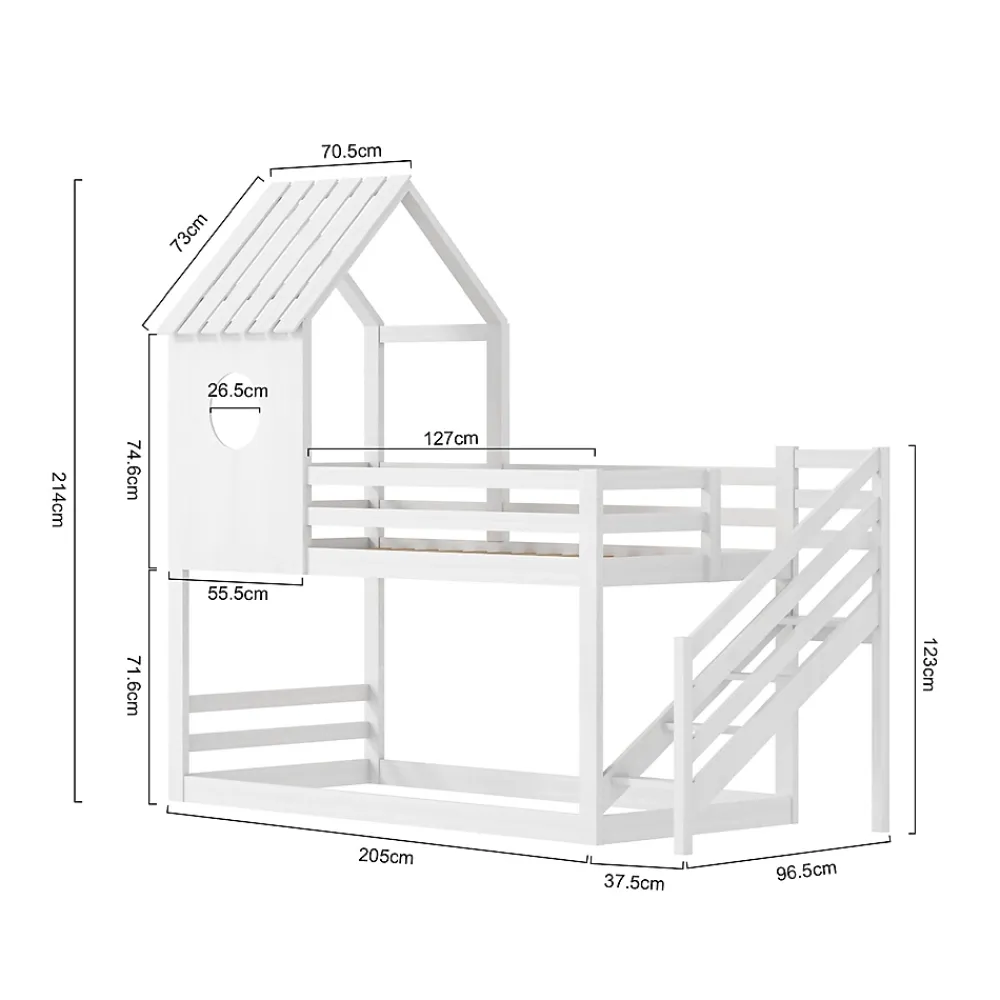 Simple Life Lit superposé, 90 x 200 cm, pour 2 enfants, avec escalier d'angle, lit mezzanine, avec fenêtre*Enfant Lit Enfant