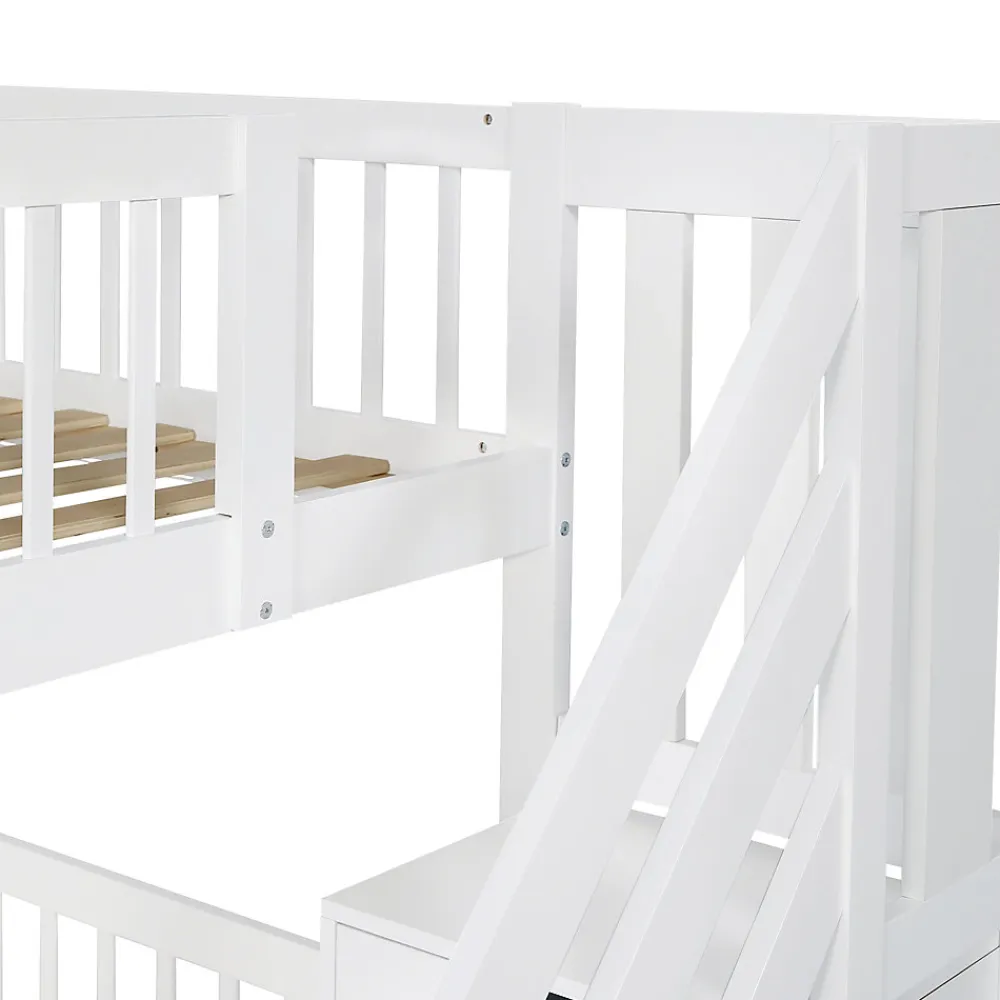Lit superposé avec lit roulant, sécurité, échelle, cadre bois, 90x200,190cm, blanc>Fortuna lai Best