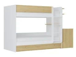 Lit superposé avec tiroir lit gigogne et 2 bureaux 3 x 90 x 190 cm - Coloris : Blanc et naturel - DOMATI>Vente-unique Best