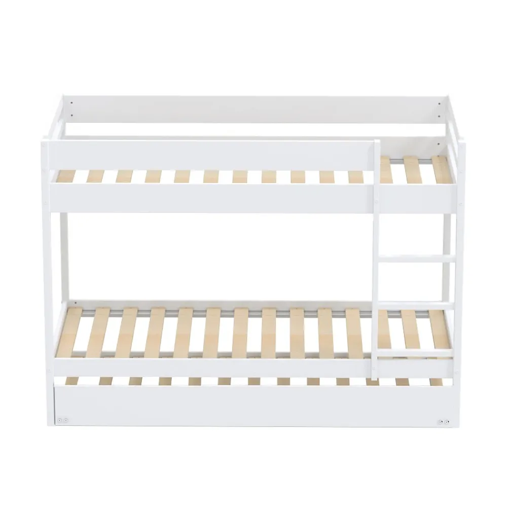 Weber Lit superposé avec tiroir lit - 3 x 90 x 190 cm - Bois Pin massif - Blanc - Sommiers inclus - WALLY*Enfant Lit Enfant