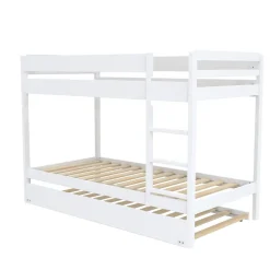 Weber Lit superposé avec tiroir lit - 3 x 90 x 190 cm - Bois Pin massif - Blanc - Sommiers inclus - WALLY*Enfant Lit Enfant